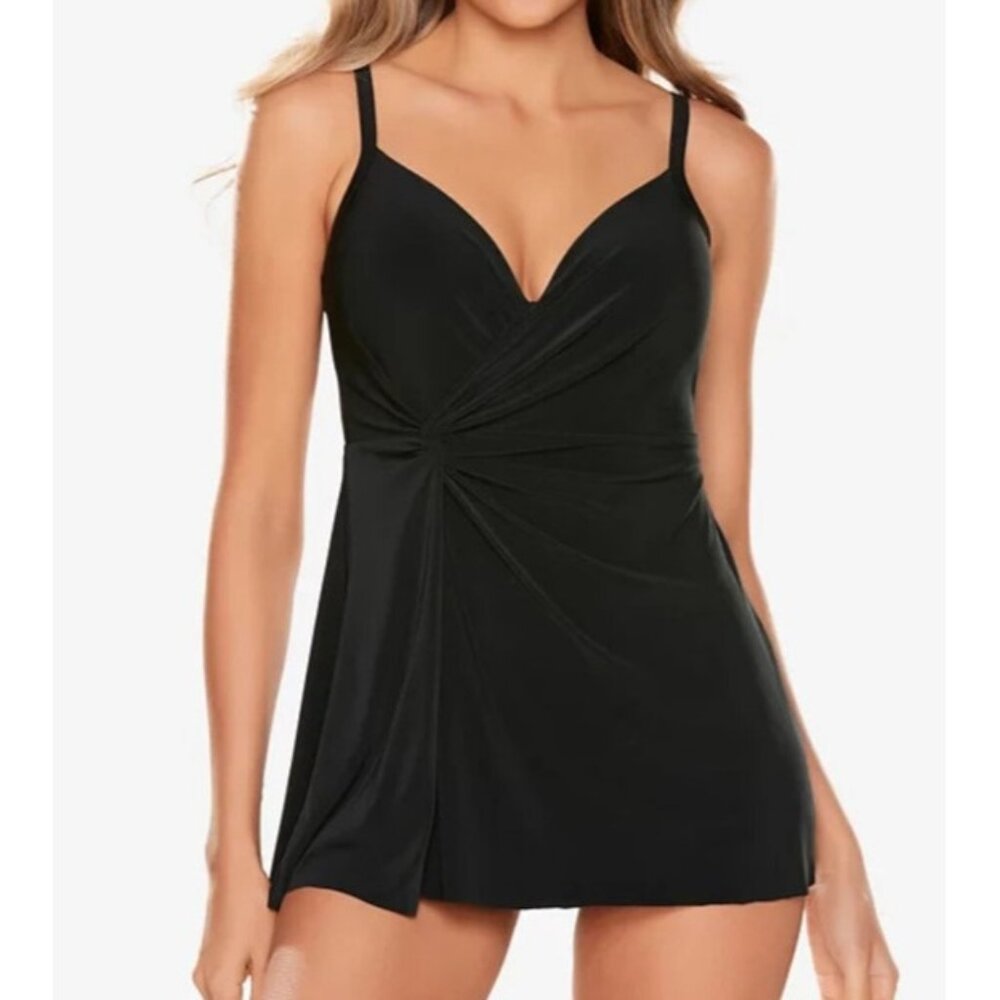 Miraclesuit Twisted Swisters Adora Underwire Swimdress Black $198 NWT 8 10 12 14